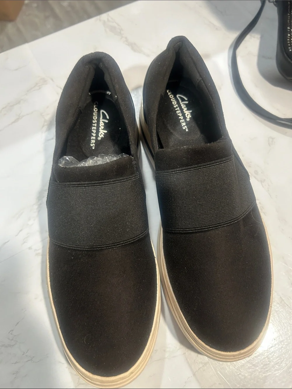 Clarks Black Slip-On Platform Loafers cloudsteppers